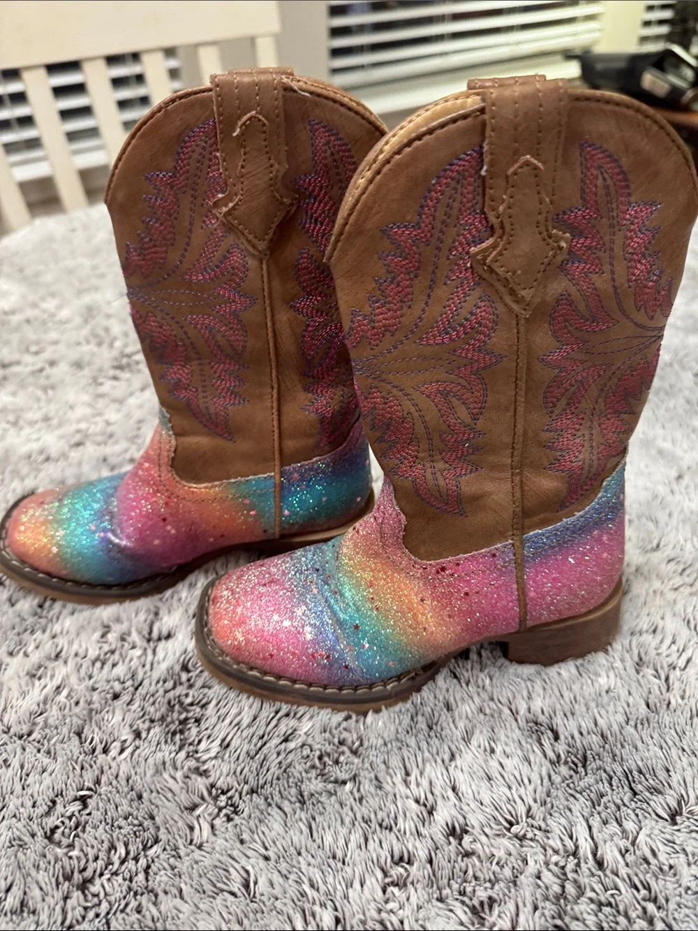 Roper Little Girls 9 Glitter Rainbow Western Cowgirl Boots Sparkle Colorful